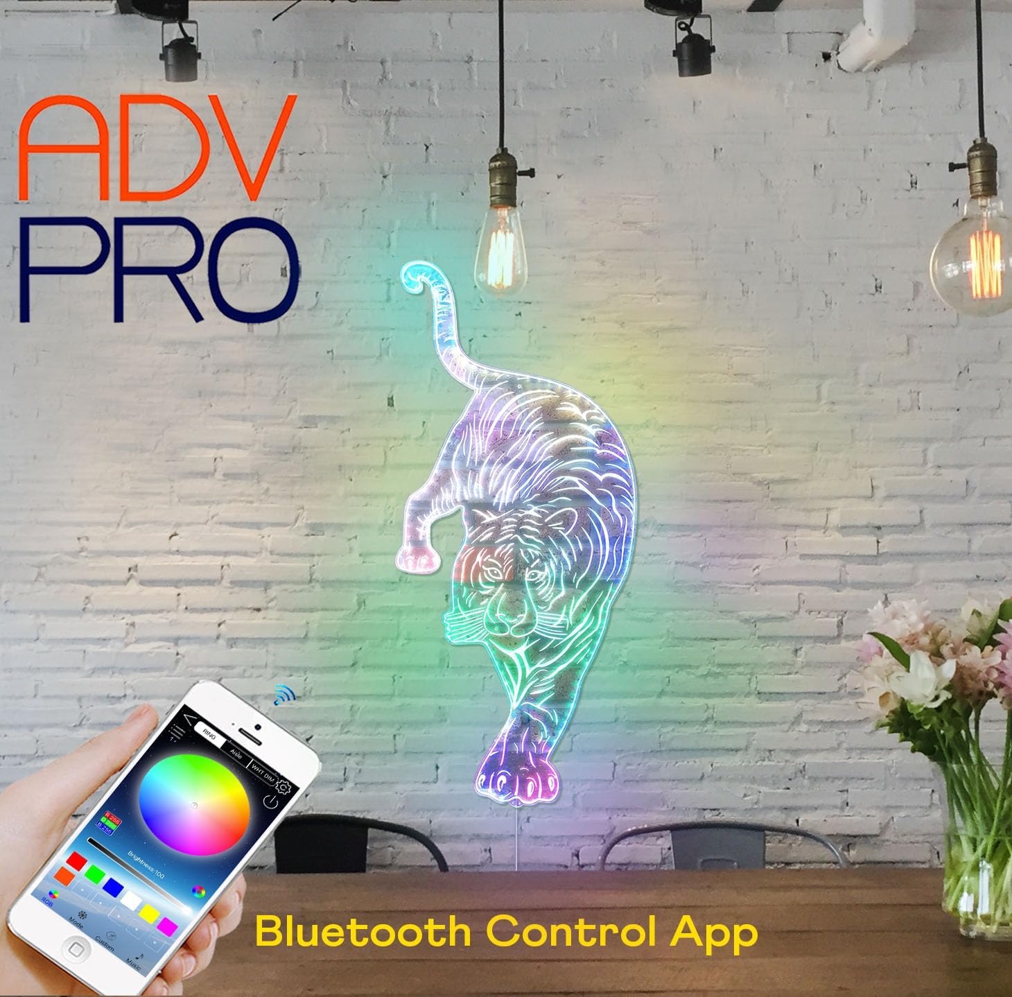 ADVPRO Tiger Walk to You RGB Dynamic Glam LED Sign - Cut-to-Edge Shape - Smart 3D Decoration - Multicolor Signage st06s42-fnd-i0015-c