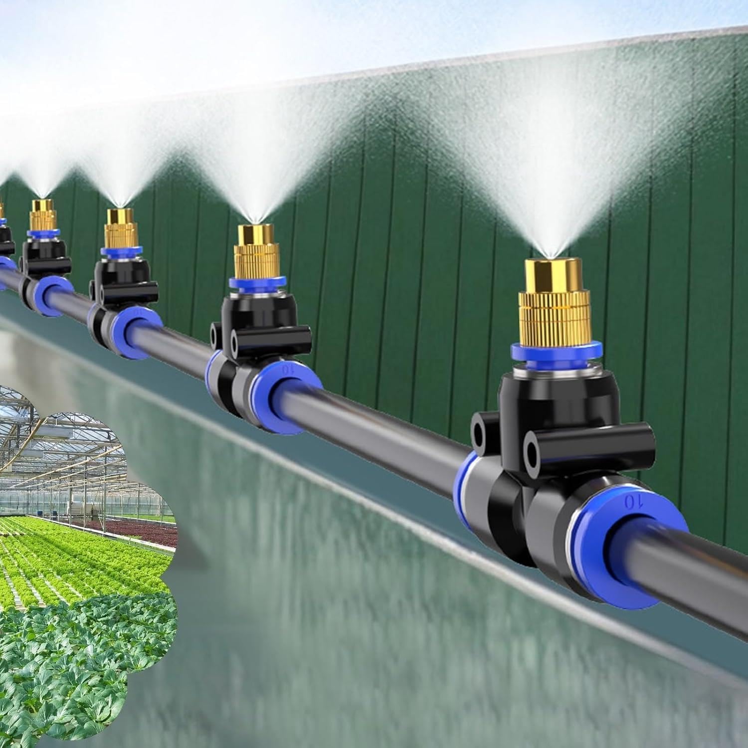 Système d'irrigation Jardin Kit avec modèle de pulvérisation réglable et connexions étanches, Jardin refroidissement spray Convient au robinet standard 1/2" ou 3/4"(100m/328ft)