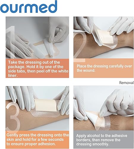 Miniatura 7 de Soft Flex Apósitos de espuma de silicona (4 pulgadas x 4 pulgadas, paquete de 10) estériles, altamente absorbentes, impermeables, borde suave,