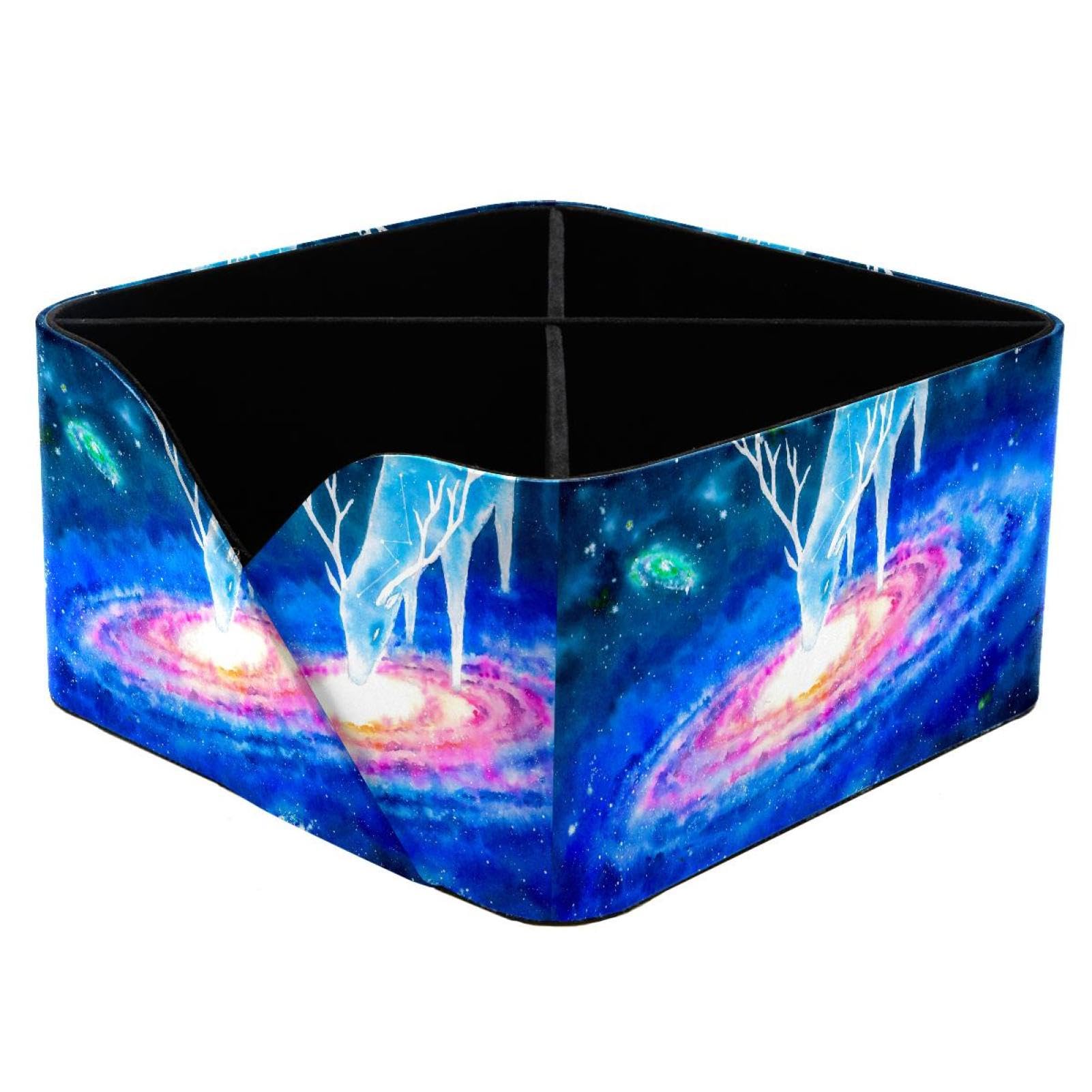KengjuTesu Deer Galaxy Desktop Organizer Pen Holder, Rectangular Pencil Cup for Office, Study and Makeup Stations