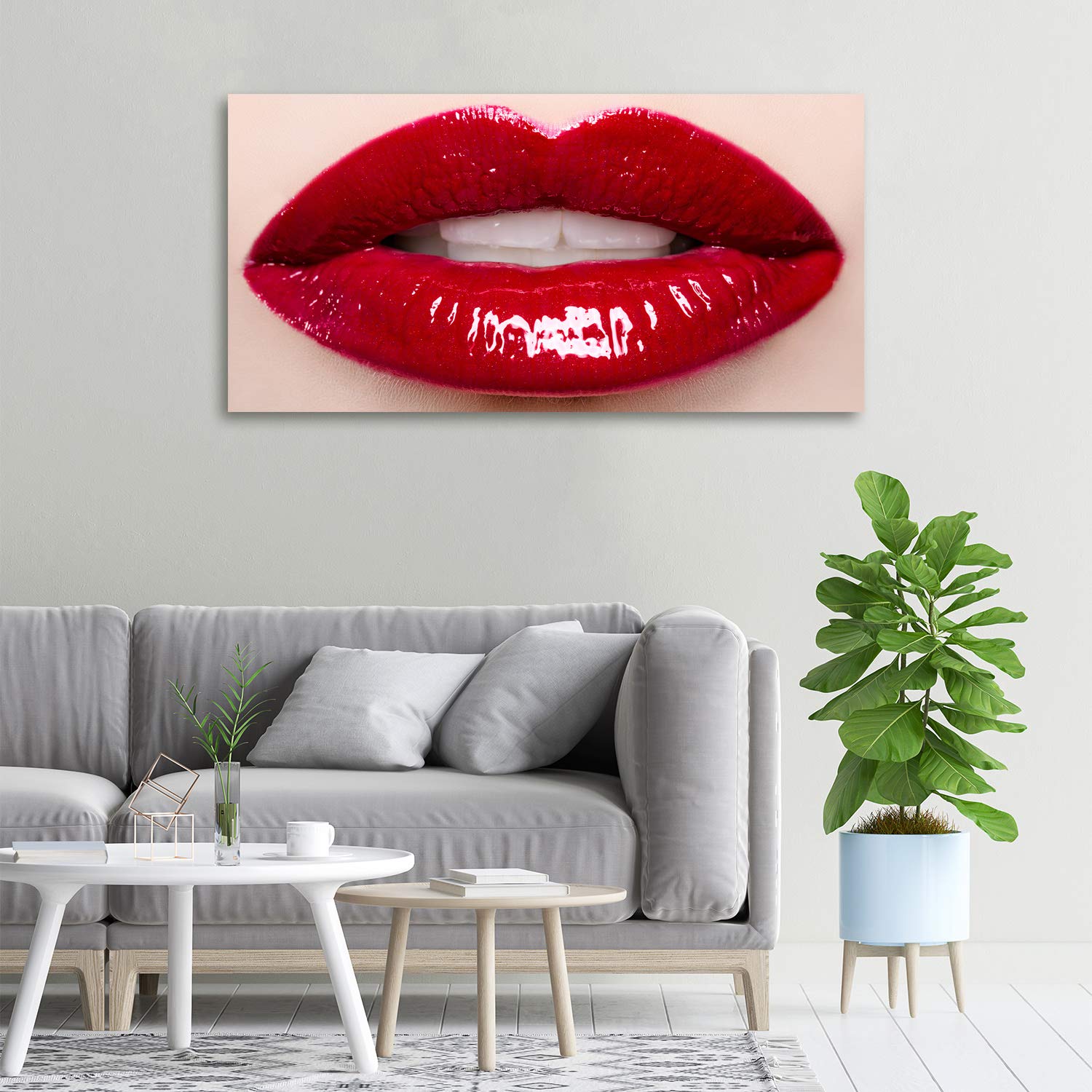 Tulup Impression sur verre100x50 cm Image Tableau Photo décorative panoramique pour la Cuisine et Le Salon - Sensualité - Lèvres Rouges - Rouge