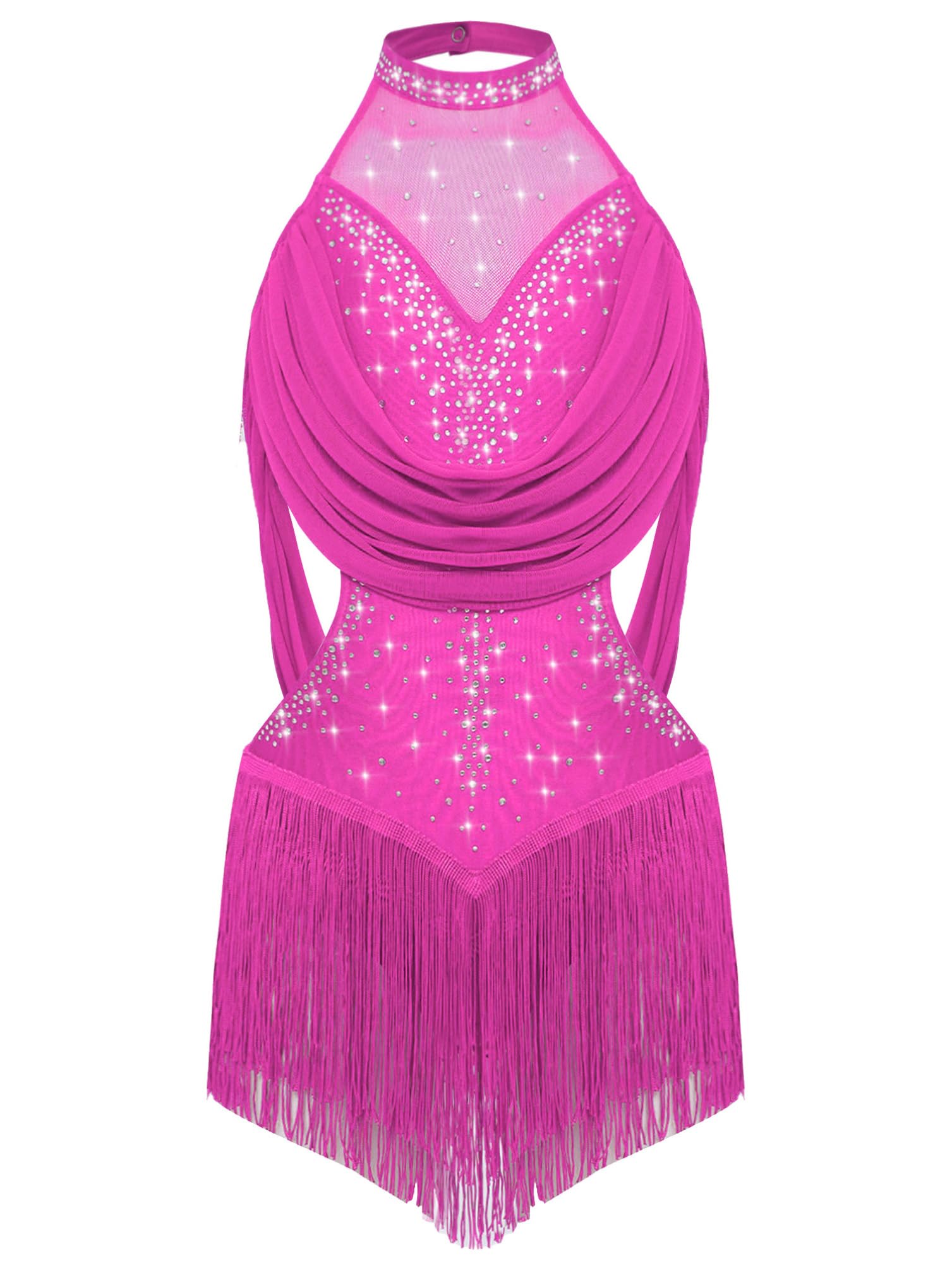 inhzoy Abito da Pattinaggio Artistico Bambina Vestito da Ballo Latino Tango con Nappe Frange Body Ginnastica Artistica Balletto Leotards Costume da Danza Samba Salsa