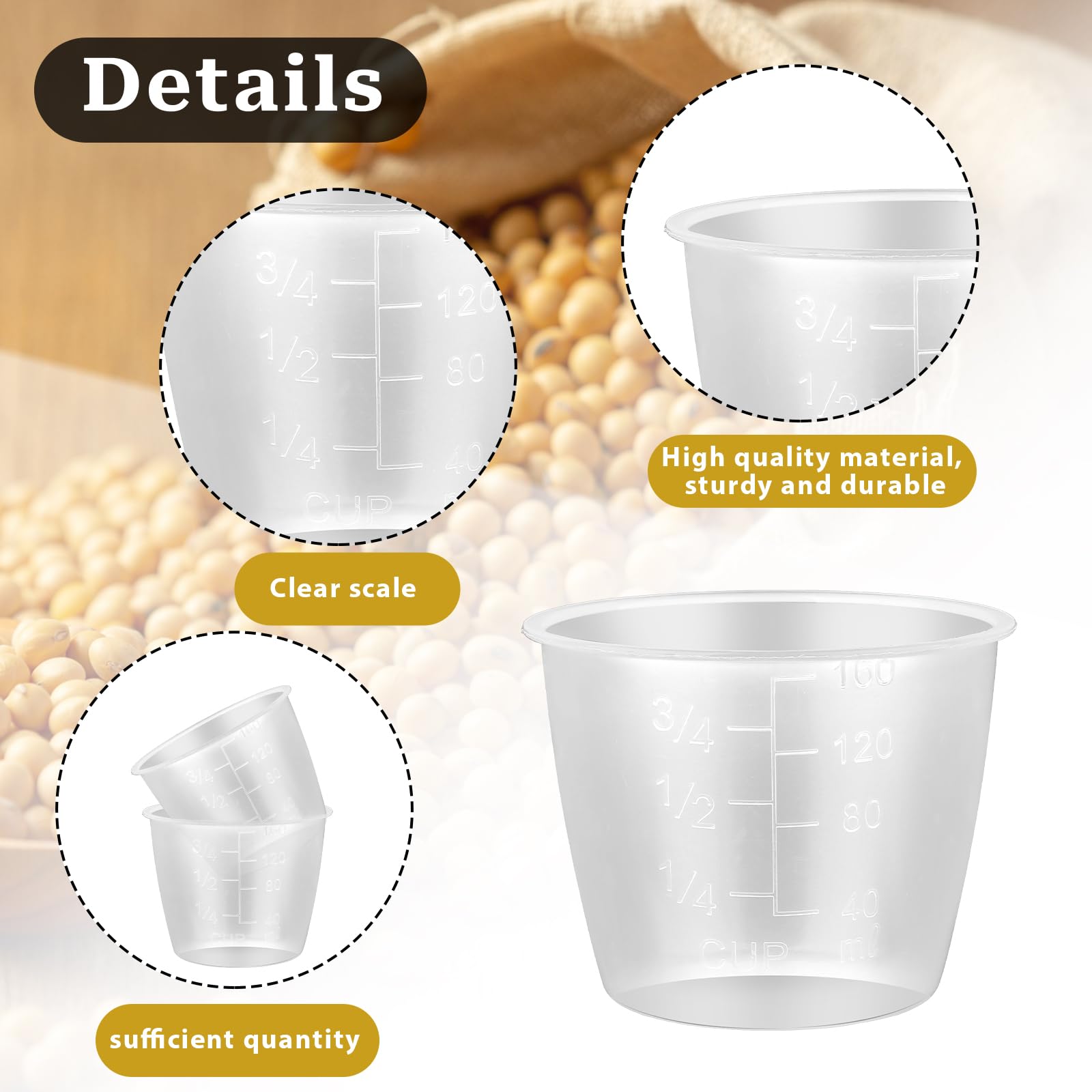 3PCS Plastic Transparent Measuring Cup, 160 ml Rice Cooker Cup, Small Laundry Measuring Cup - Image 3