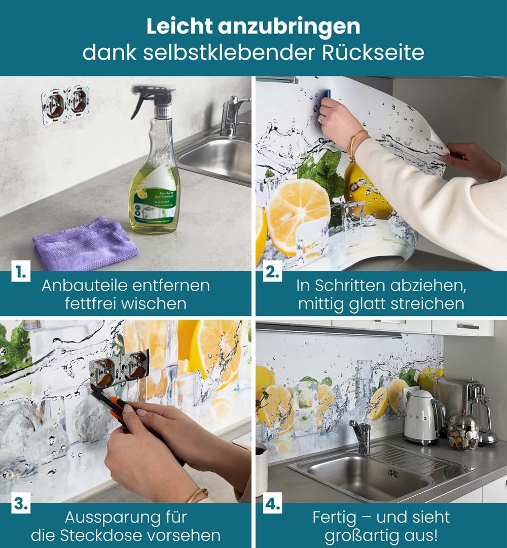 MyMaxxi Küchenrückwand selbstklebend – Matte, versteifte Spritzschutz Folie als günstige Alternative zu Glas, einfache Montage & leichte Reinigung – 60 cm hoch – Motiv: Wiese B 340 cm x H 60 cm