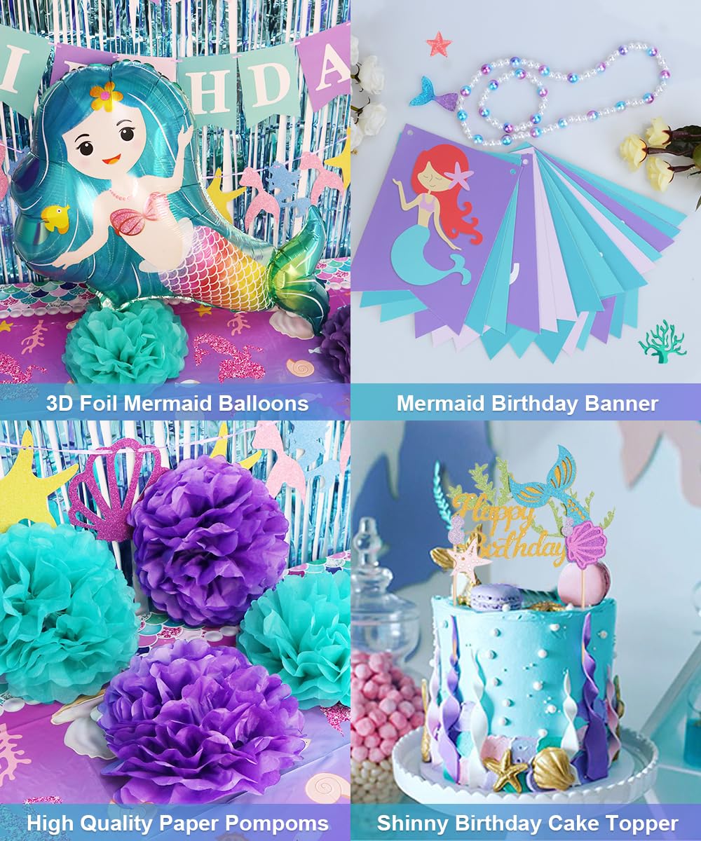 Décoration Anniversaire Sirène - 132 Pièces (ballons, Vaisselle, Bannière