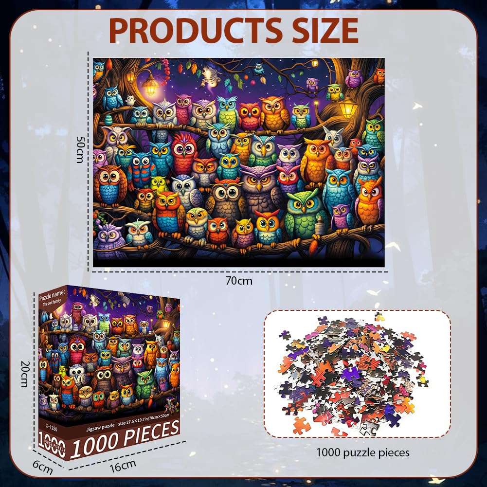 Jigsaw Puzzles for Adults 1000 Pieces, Animal Jigsaw Puzzles 1000 Pieces, Colorful Owl Family Puzzle, Nocturnal Woodland Art - Image 2