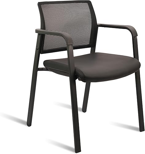Vista 32 de CLATINA Silla de oficina apilable con ruedas, respaldo de malla, sillas de invitados con brazos, cómodo cojín de cuero, silla de escritorio apilable