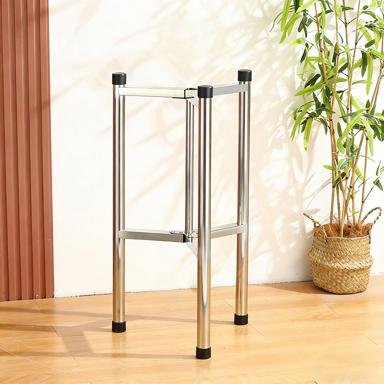 Support triangulaire pliable en acier inoxydable 38x38x80 cm pour seau à soupe