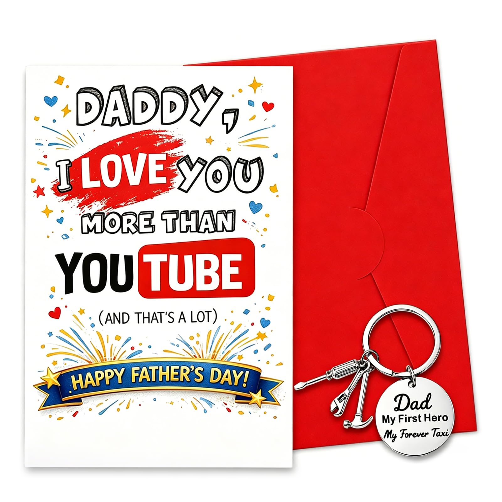 Jidkhfk Unisex Kids Multicolor Dad Gifts Fathers Day From Daughter Son Fathers Day Card Keyring Keychain Dad My First Hero My Forever Taxi Gifts For Daddy Funny Birthday Christmas Presents