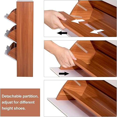 Miniatura 6 de Armario de zapatos con 3 cajones abatibles organizador de almacenamiento de zapatos de madera independiente con cajón y estante ajustable moderno