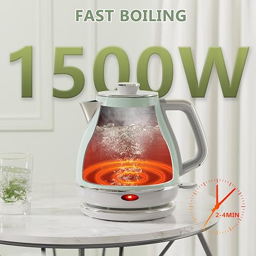 Miniatura 2 de Evoloop Hervidor de té eléctrico, olla calentadora de agua caliente de 1500 W1.0 L, hervidor eléctrico pequeño retro, tetera eléctrica 100% acero