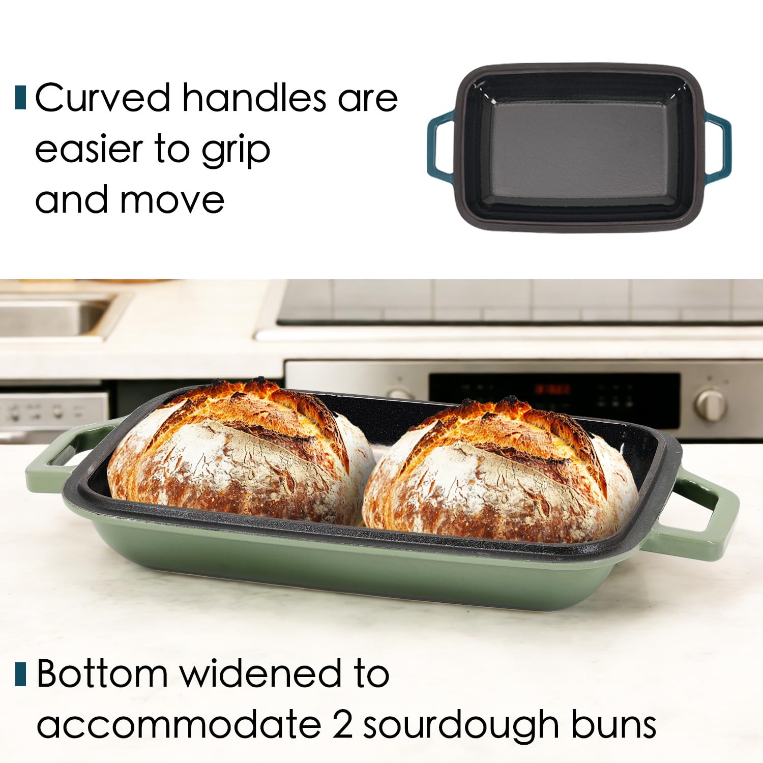 Flavehc Schmortopf aus Gusseisen, zum Brotbacken, 30,5 x 20,3 cm, emaillierter Brotofen mit Deckel, 6QT, Gusseisen, Brot, Dutch Oven für Sauerteig, Dunkelcyan