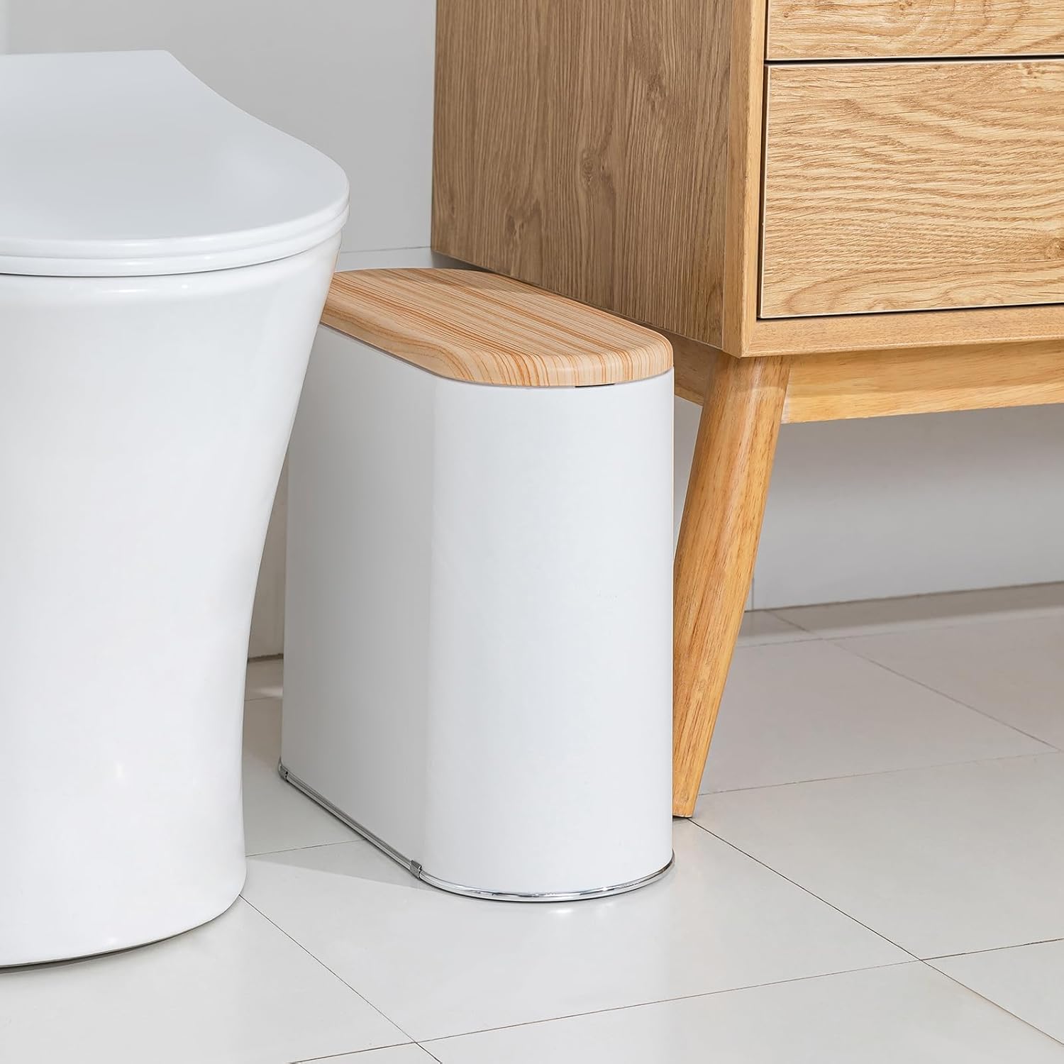 Pattumiera da bagno con coperchio, 10 litri, piccola pattumiera a prova di cane, moderna cestino per rifiuti da ufficio con coperchio a pressione, in plastica sottile, per camera da letto, WC