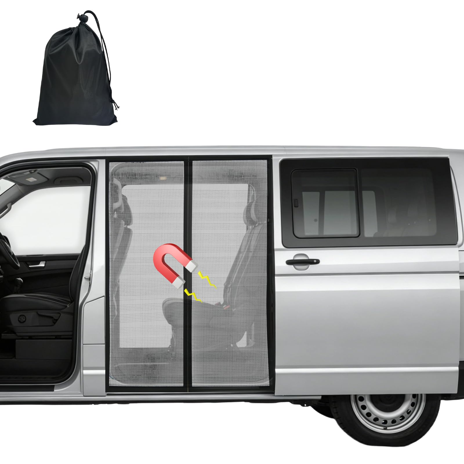 Moskitiera magnetyczna do VW T5 T6 drzwi przesuwnych, 145 x 115 cm, moskitiera samochodowa, ochrona przed owadami i słońcem, moskitiera samochodowa na kemping (drzwi boczne)