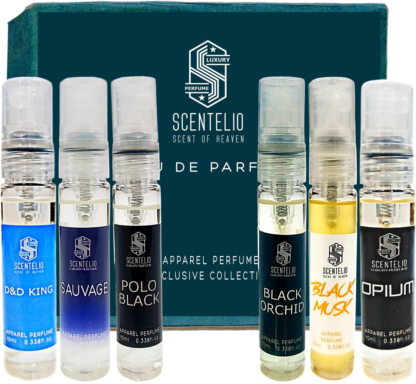 SCENTELIO INSPIRED Version of 6 Parfums Set for Unisex | D&G KING | SAUVAGE | POLO BLACK | Black ORCHID | BLACK MUSK | BLACK OPIUM Perfume | (10ml Each)