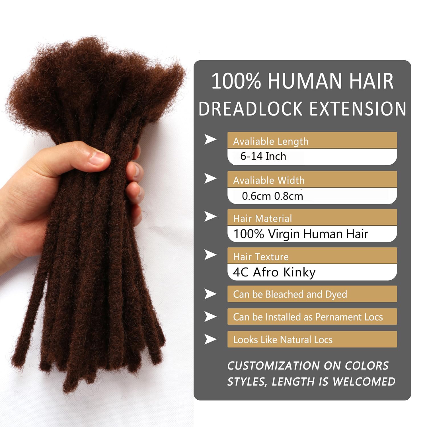 Dreadlock Extensions Human Hair Extensions for Braiding 0.8cm Afro Kinkyhair for Braiding Black Hair Extensions Dreadlocks Extensions (#4-0.8cm - Image 2