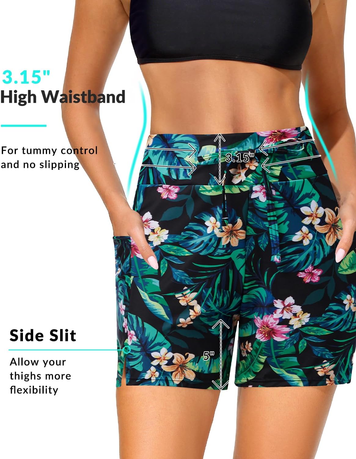 Women Swim Board Shorts - 5" High Waisted Bathing Suit Shorts with Pockets Tummy Control Swimsuit Bottom 2025 Boyshorts