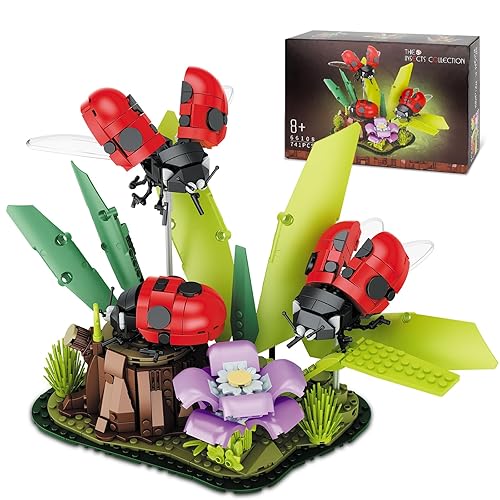 YEECHAO Flowers & Ladybug Insect Collection Animals Building Set, Insects and Tree Plants for Nature Decor, Ideas Gift Bug Building Toy for Adults Boys Girls (741 PCS) - Ladybug & Flowers
