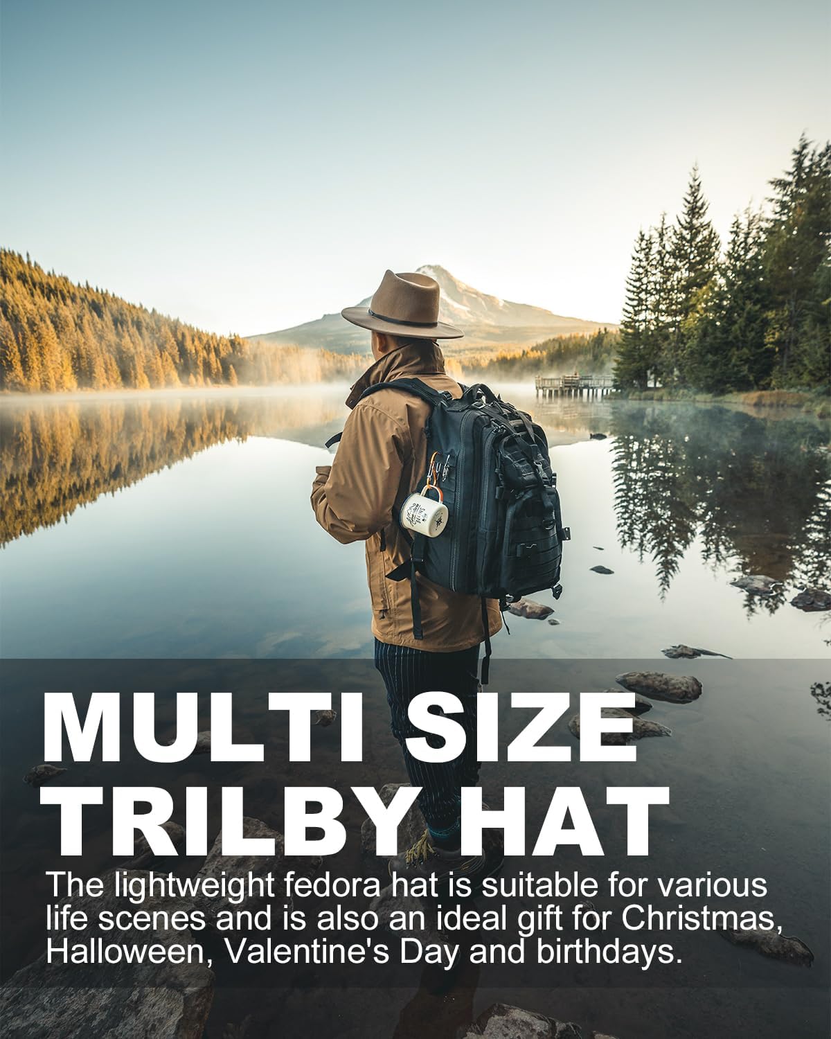 Zylioo 2XL/XL/L Felt Fedora Hats for Men Women,M/S Wide Brim Dress Hat,Plus Size Warm Panama Hat,Boho Style Jazz Hat - Image 8