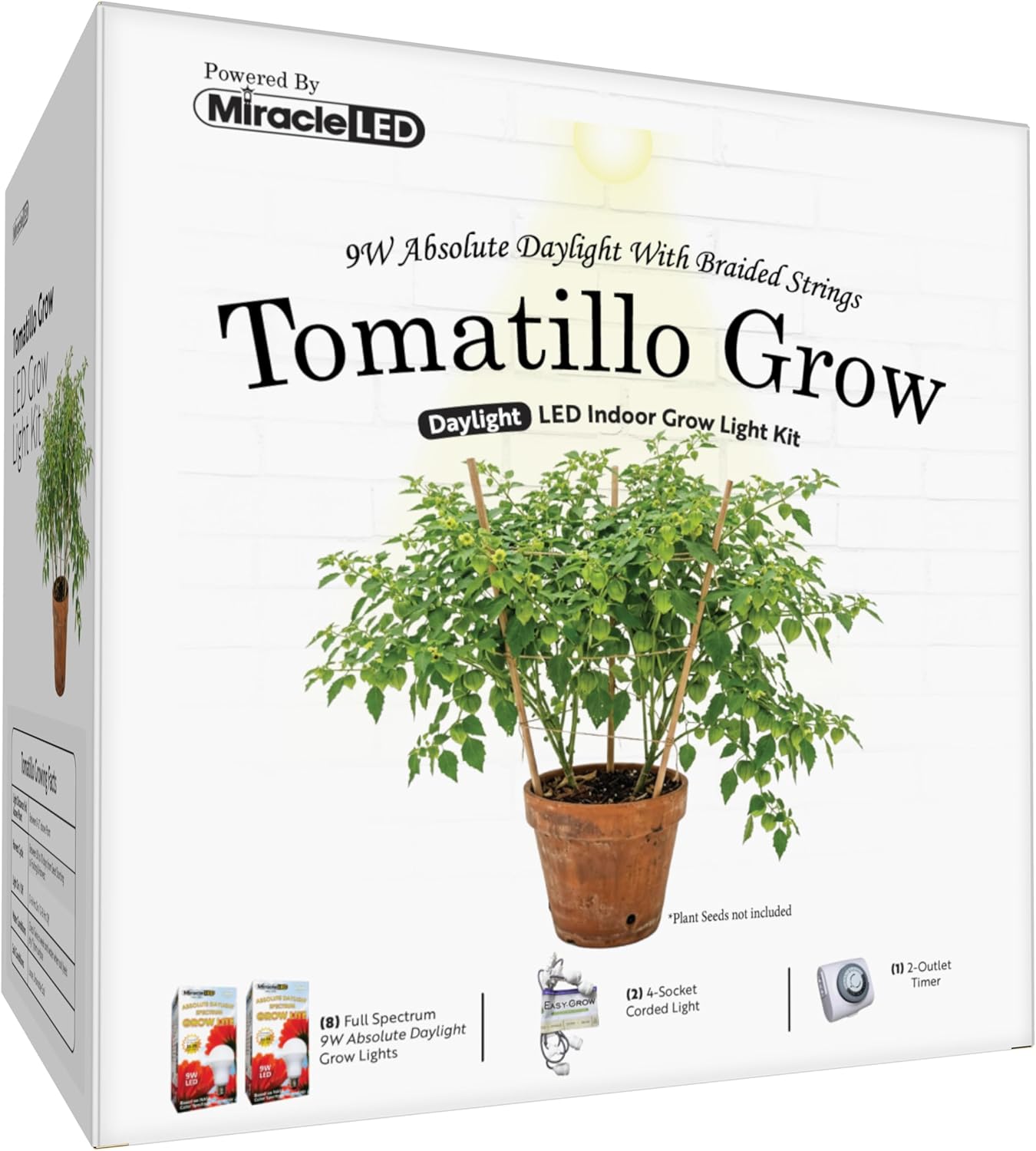 Miracle LED Absolute Daylight Full Spectrum, Tomatillo Starter Grow Light Kit (Braided 4-Socket) 2PK