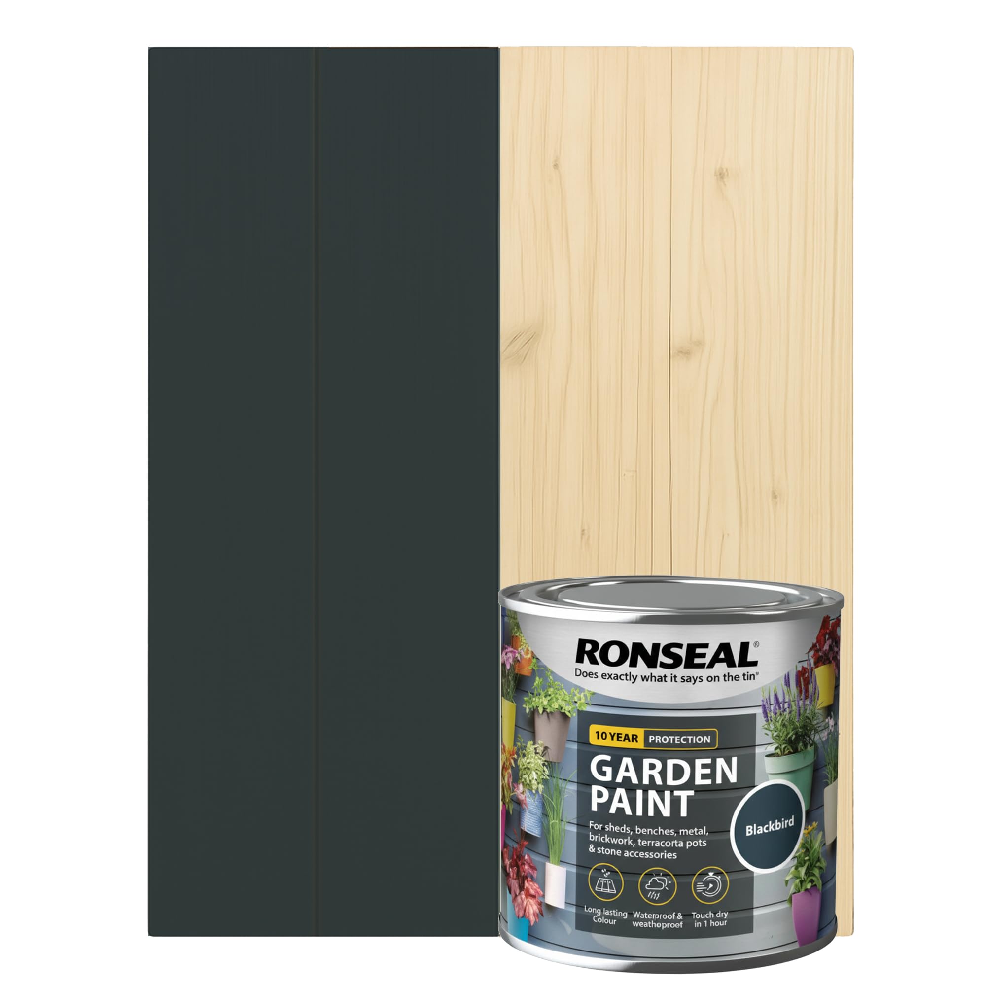 DUAYRA 750ML Garden Paint, Water Based Exterior Paint, UV Damage Mid Sheen Weather Resistant Paints For Pots, Bricks, Metal, Fast Drying Fence Paints, Resists Cracking (Blackbird, 750 M L)