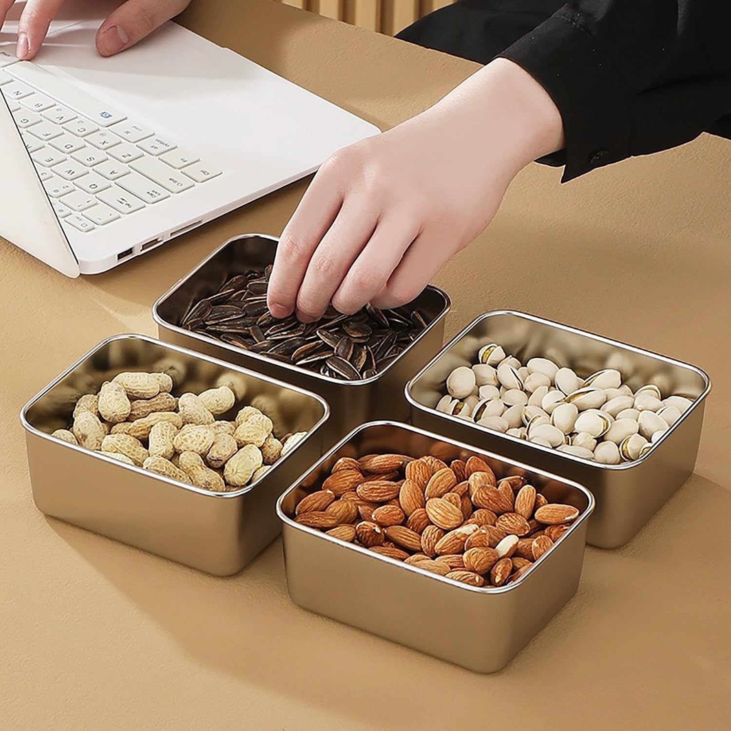 6 Contenitori Per Alimenti in Acciaio Inossidabile con Coperchio, Set Scatole Meal Prep Ermetiche e Impilabili, Ideali per Forno, Microonde e Congelatore, Conservazione Freschezza (13,5*10,5*5 cm)