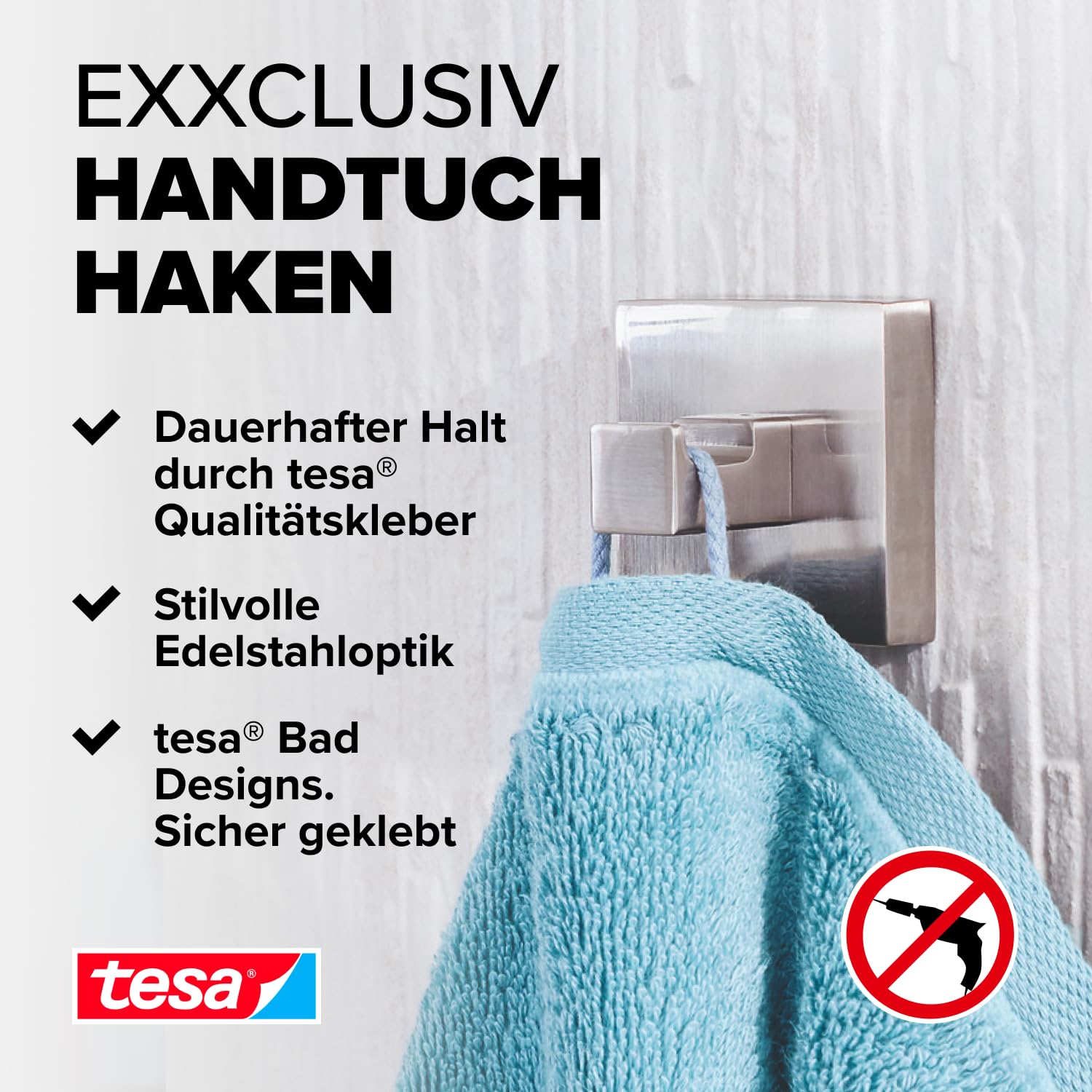 tesa EXXCLUSIV Handtuchhaken - 50 mm x 50 mm x 39 mm – Bild 2