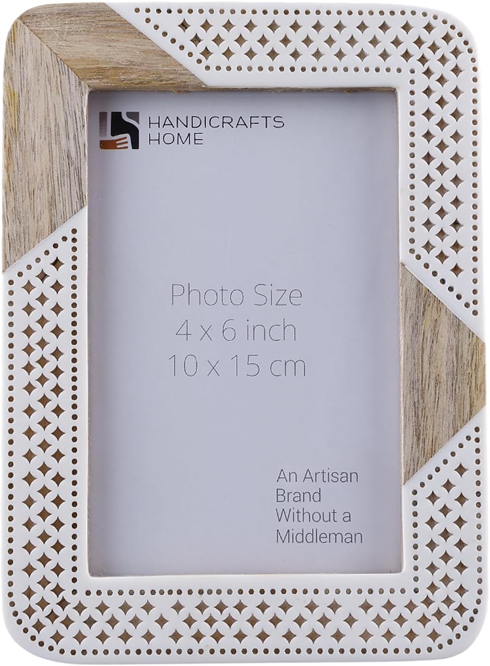 Handicrafts Home Rustic 5x7 Picture Frame- Rustic Woodstrip Tile Design with Natural Wood, White & Grey Bone Inlay- Wall & Desk Decor, Farmhouse, Vintage Home Decor, Gift for Mom, Grandma, Graduation