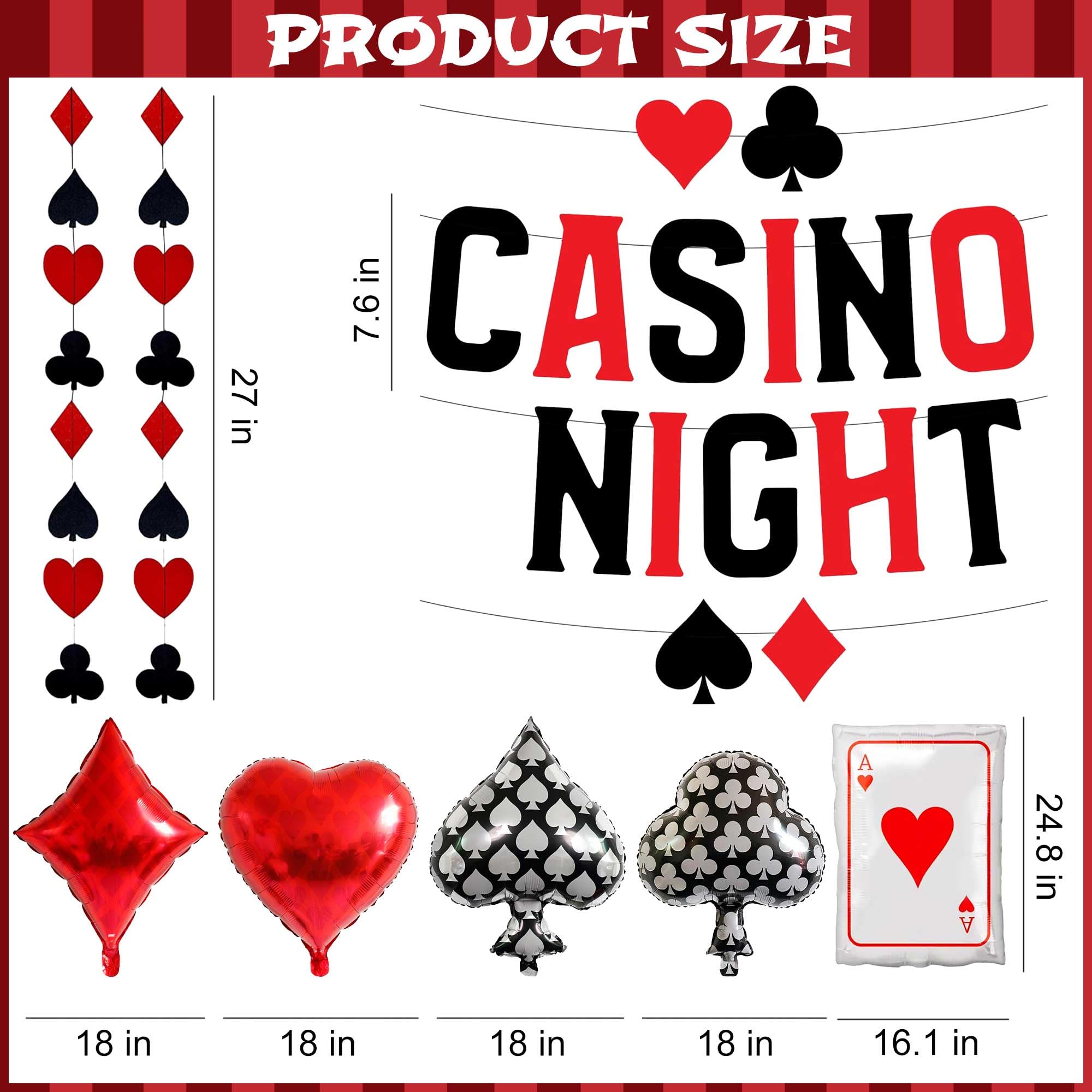 Casino Night Party Decorations Include Playing Cards Dice Spades Hearts Foil Balloons - Image 3