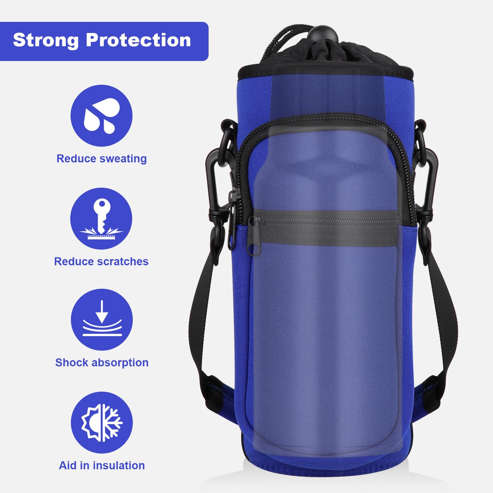 Soporte para botella de agua con correa, bolsa de transporte para botella de agua con bolsillo para teléfono, correa de hombro de neopreno aislada de 32 onzas, funda para botella de agua para