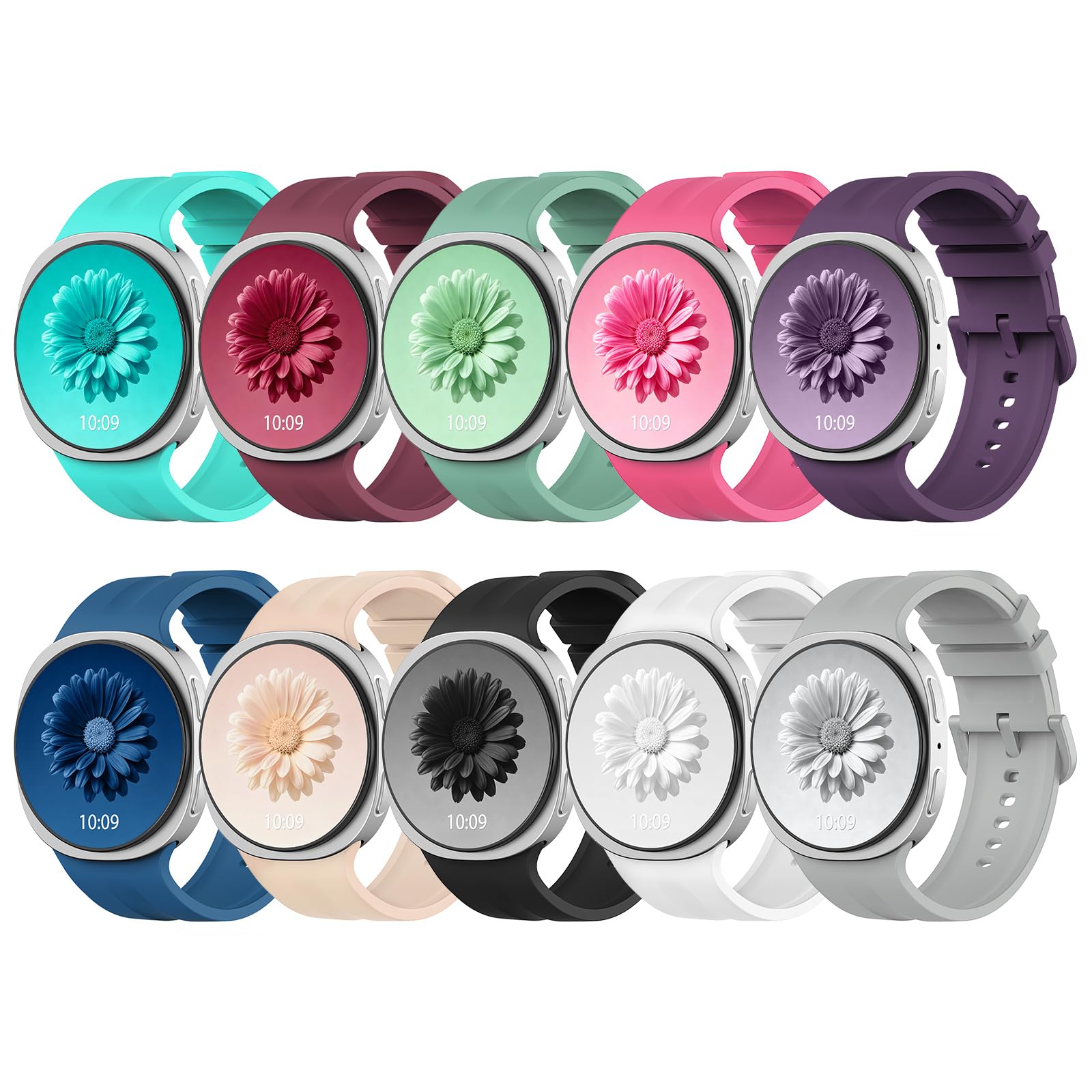 MoKo Sport Armband Kompatibel mit Samsung Galaxy Watch 9/8 40mm/44mm | 10er-Pack Weiche Wasserdichte Silikonarmbänder für Galaxy Watch 8 Classic 46mm, für Herren und Damen, Mehrfarbig, S/M