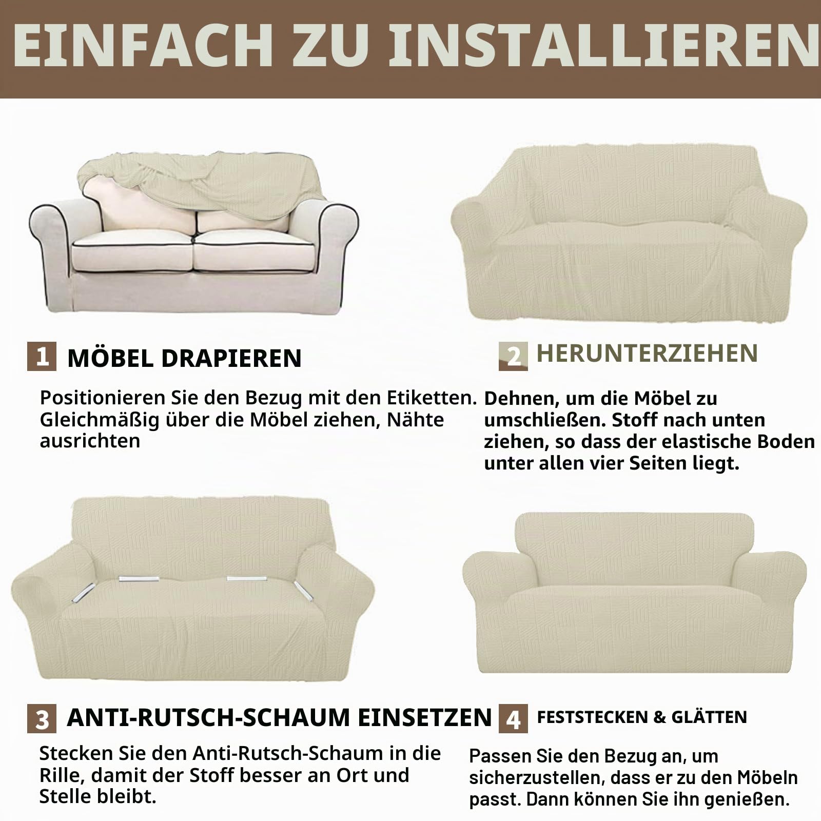 Ystyle Stretch Couchüberzüge 1 Sitzer Mit Armlehne, Beige | Sessel Überzug Antirutsch, Universal Sofa Cover, Durable Waschbar Couch Bezug, Kratzfester Sofahusse Für Haustiere