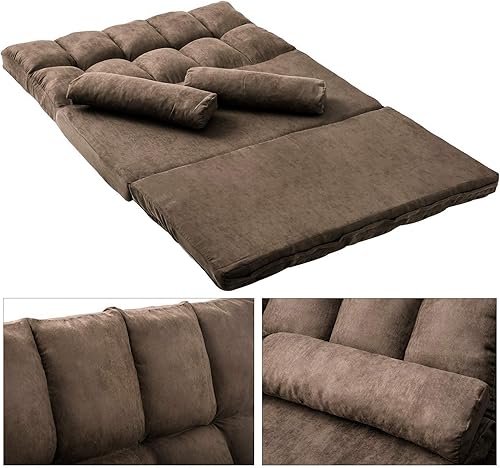 Miniatura 13 de Harper & Bright Designs Sofá cama doble con dos almohadas, color azul Azul,Marrón