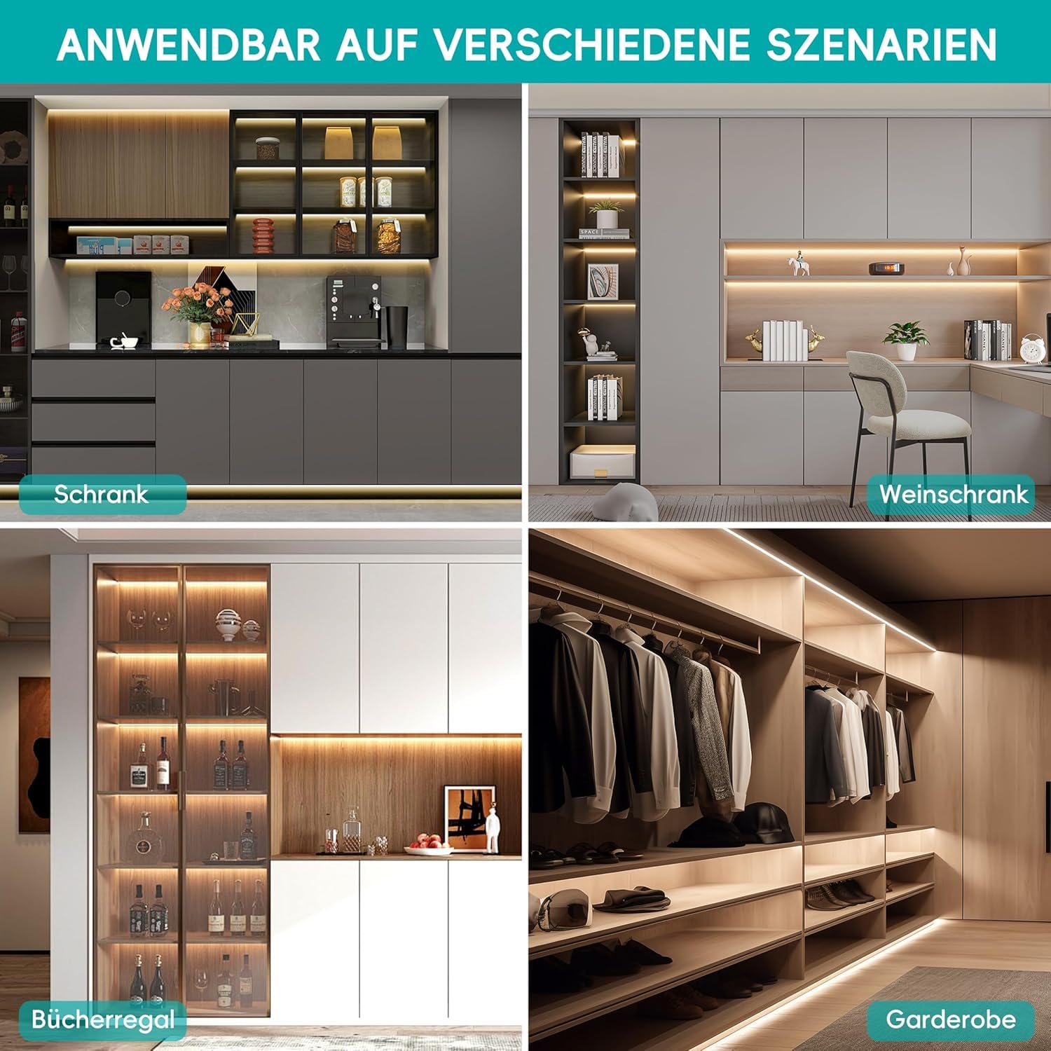 24V COB LED Streifen 5M– 480 LEDs/m, flimmerfrei ultrahell, Farbtemperatur 2700K–6500K dimmbar, mit Touch-Schalter 2.4G Controller und 60W Netzteil für Küche, Schränke