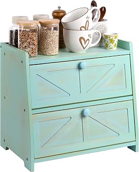 Bamboo Corner Bread Box for Kitchen Countertop 2-Tier Green