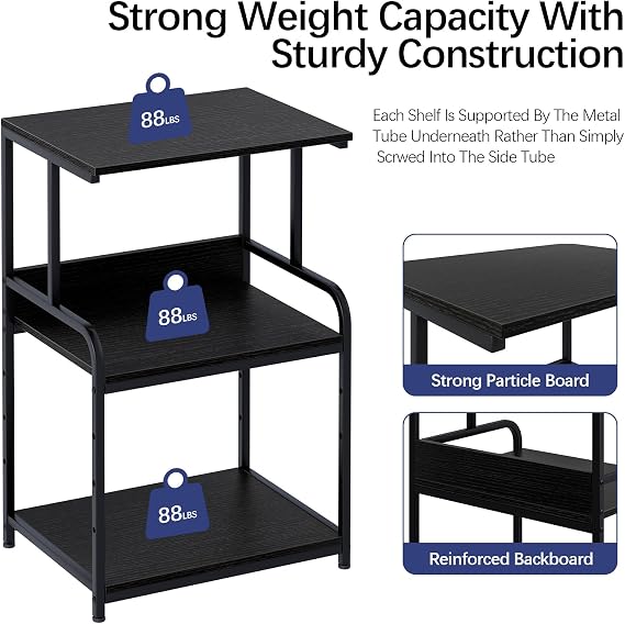 3-Tier Printer Stand Table with Storage,3d Printer Shelf,Multi-Purpose Printer Organizer With Shelf and Wheels, Rolling Cart for Folders,Books,for Fax Machine, Scanner,Home Office,Desk,Black