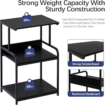 3-Tier Printer Stand Table with Storage,3d Printer Shelf,Multi-Purpose Printer Organizer With Shelf and Wheels, Rolling Cart for Folders,Books,for Fax Machine, Scanner,Home Office,Desk,Black