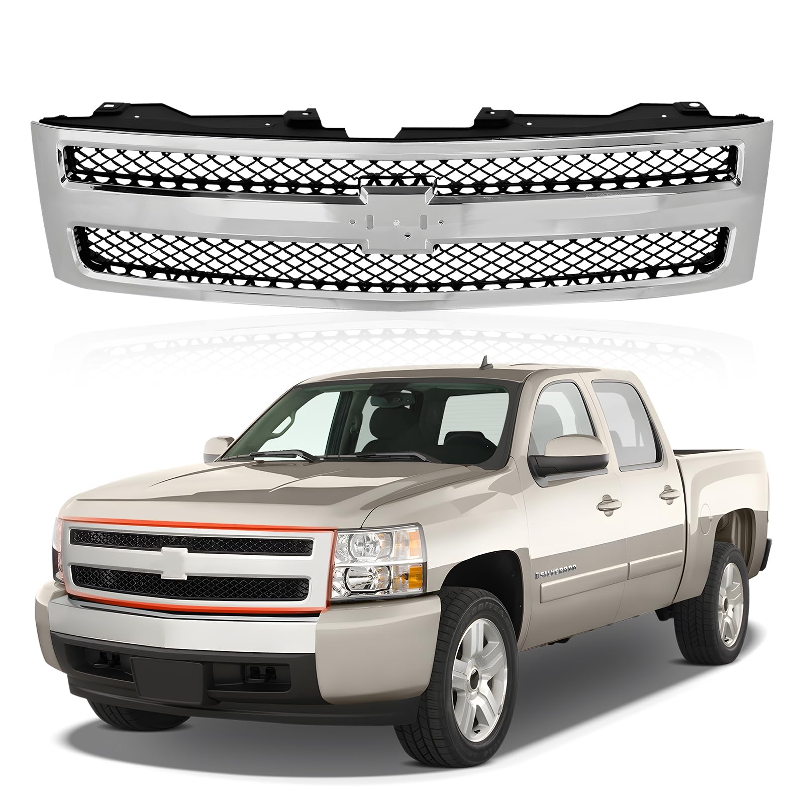 CarPartsDepot Front Grille Grill Chrome Shell with Black Insert
