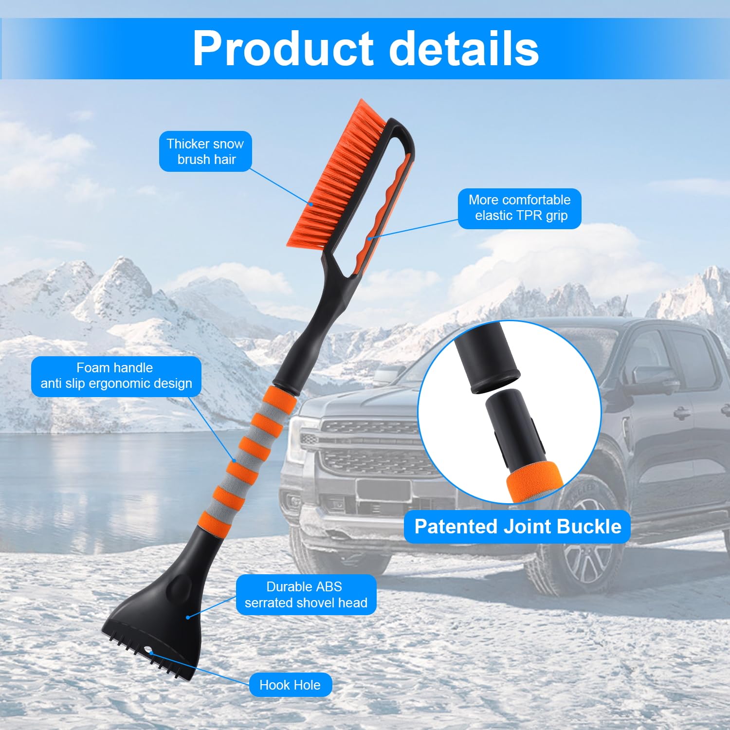 SINGARO Rascador de hielo y cepillo de nieve para parabrisas de coche, raspador de nieve para coche, necesidades de invierno de nieve, herramientas multifuncionales para quitar la nieve del coche