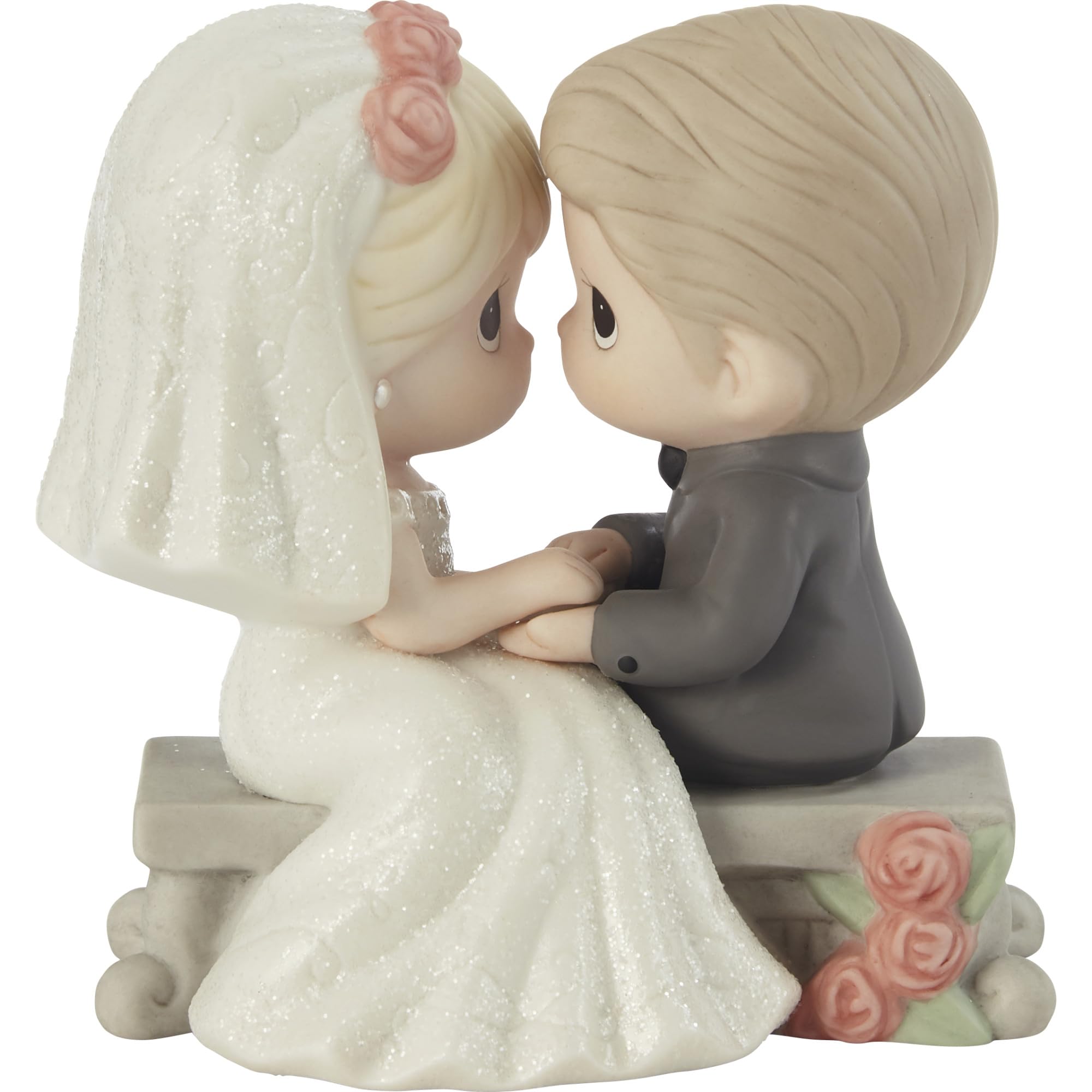 Figurine de mariée et marié sur banc blanc cadeau anniversaire de mariage