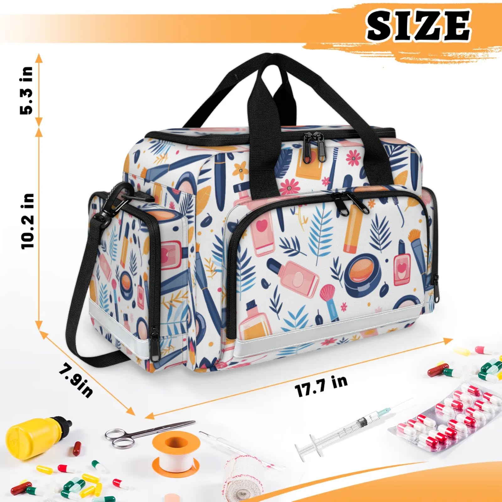 GzLeyigou First Aid Bags Empty, Dreamy Flowers Emergency Bag First Aid Kit Multiple Compartment Kit Carrier On Call Trauma Bag For Paramedics Emergency Medical Supplies Kit