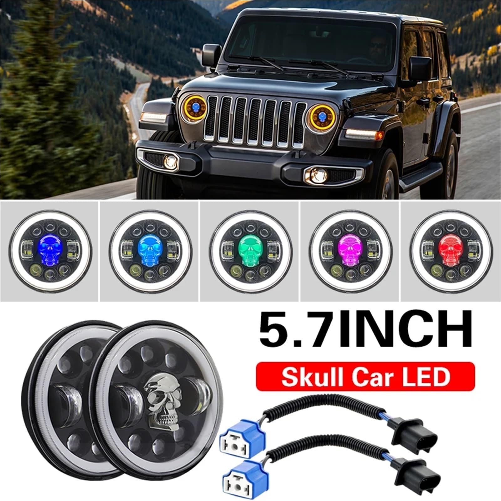 reflektory przednie Reflektor motocyklowy 5,75 cala światła LED do reflektorów przednich motocykla Skull High Low Beam 6500k lampą halogenową(1 piece)