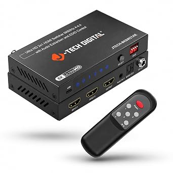 J-Tech Digital 8K HDMI Switch 2 in 1 Out 8K@60Hz 4K@120Hz 1080P@240Hz, HDMI Audio Extraction to Optical & 3.5mm, HDR HDCP 2.3 EDID Control, Compatible with PS5 PS4 Xbox Switch Apple TV Roku Fire TV
