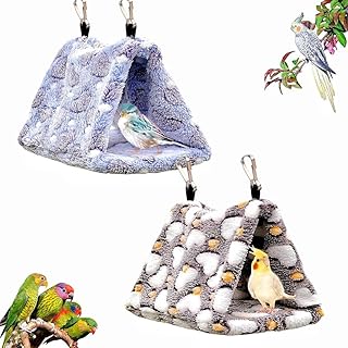 2 Pack Bird Nest Plush Snuggle Bird Hammock Hanging Bird Cave Parrot Sleeping Bed Shed Hut Hanging Tent for Budgie Finch Parakeet Cockatiel Cockatoo Lovebird-Loving Heart (Brown&Purple)