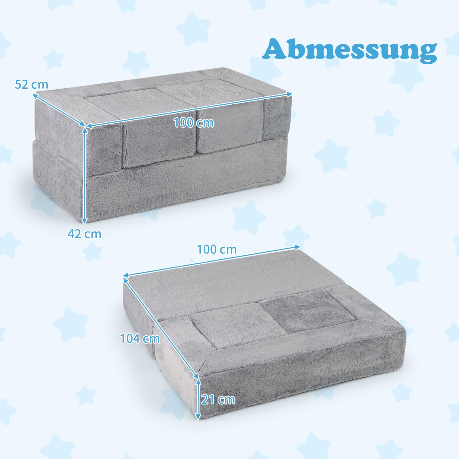 COSTWAY Modulares Kindersofa, Spielsofa aus Schaumstoff mit abnehmbarem Plüschbezug, Ausklappbares Modulsofa für Jungen & Mädchen, Kindersessel für Spielzimmer, Schlafzimmer, Kinderzimmer