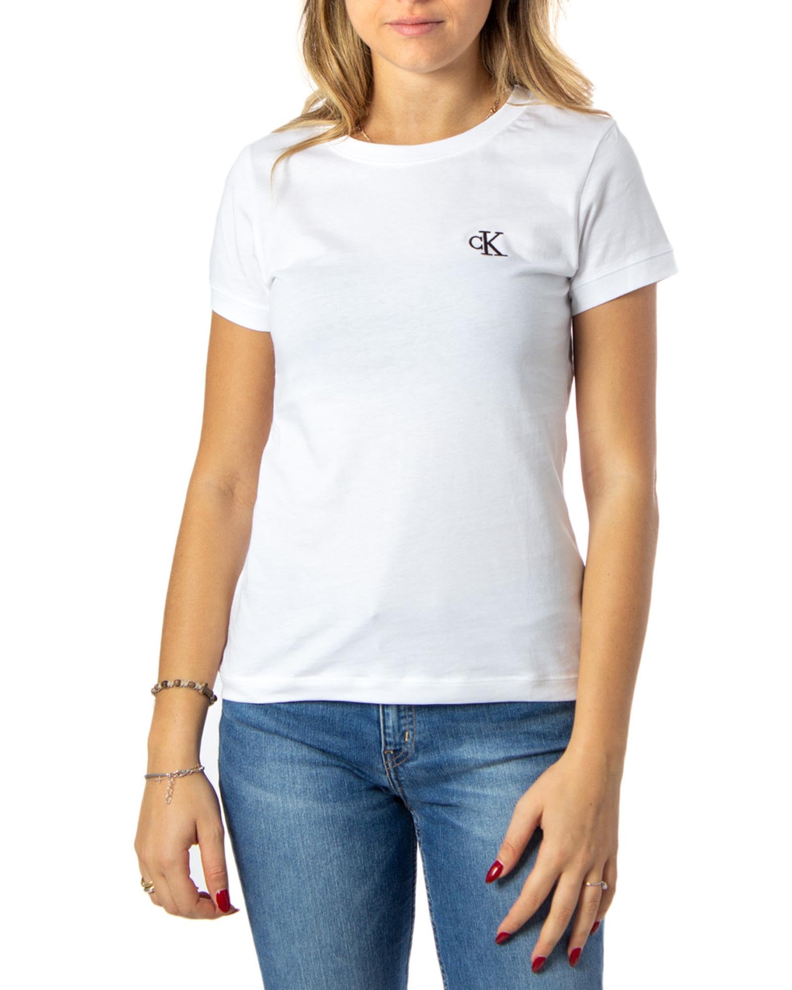 Calvin Klein Jeans Women Short-Sleeve T-Shirt Ck Embroidery Crew Neck, White (Bright White), 3XL