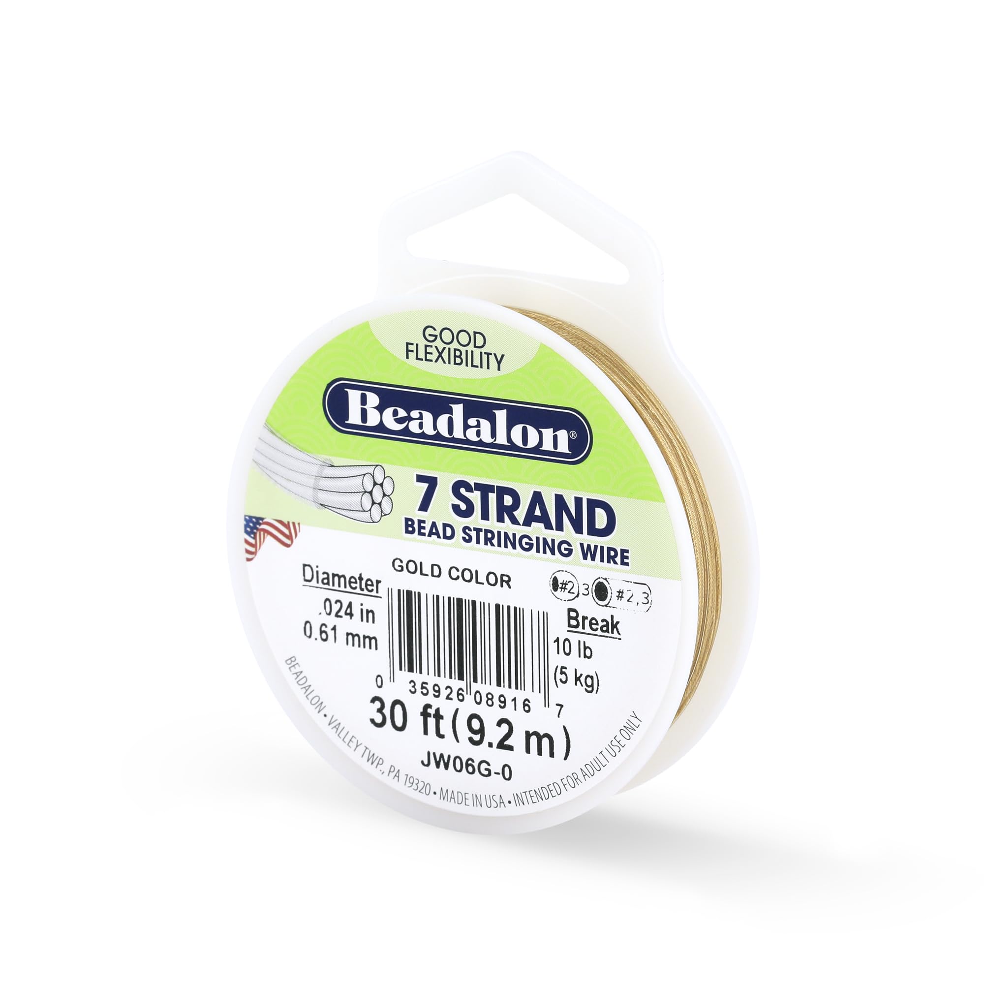 Beadalon 0.61 mm Diameter 9.2 m Reel 7 Strand Wire, Gold