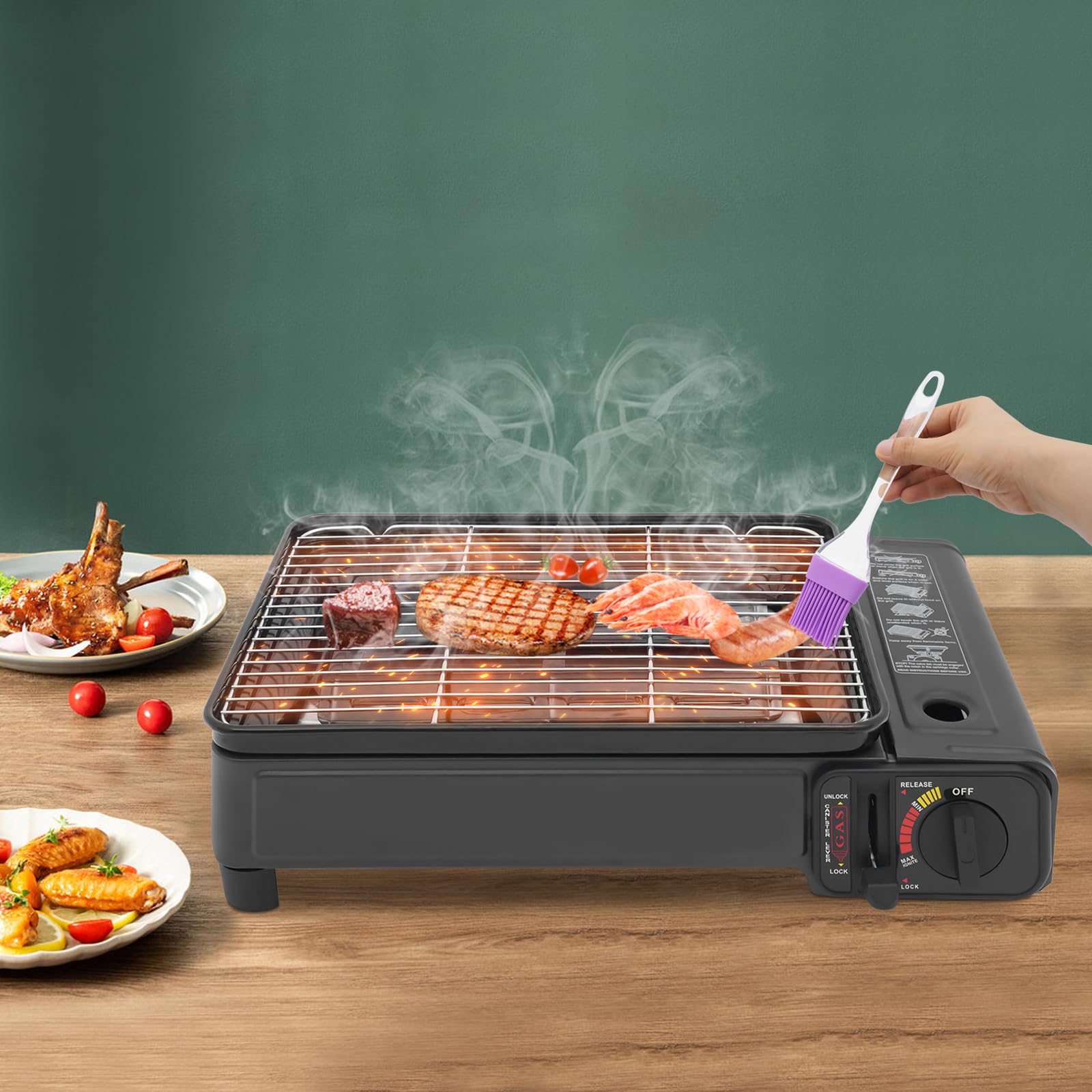 Barbecue à gaz portable, Barbecue de camping, cuisinière de camping, avec sac de transport et bac à graisse, Barbecue au butane pour camping, barbecue, pour pique-nique, terrasse, 42x26x11cm