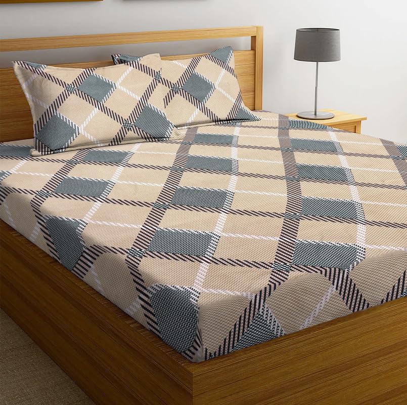 Image of la' amour Cotton Flat Double Bedsheets with 2 King Size Pillow Covers | Double Bed Breathable | Wrinklefree | Ultrasoft 180-220 tc Supersoft Floral | 90x90 Inches, Beige and Grey