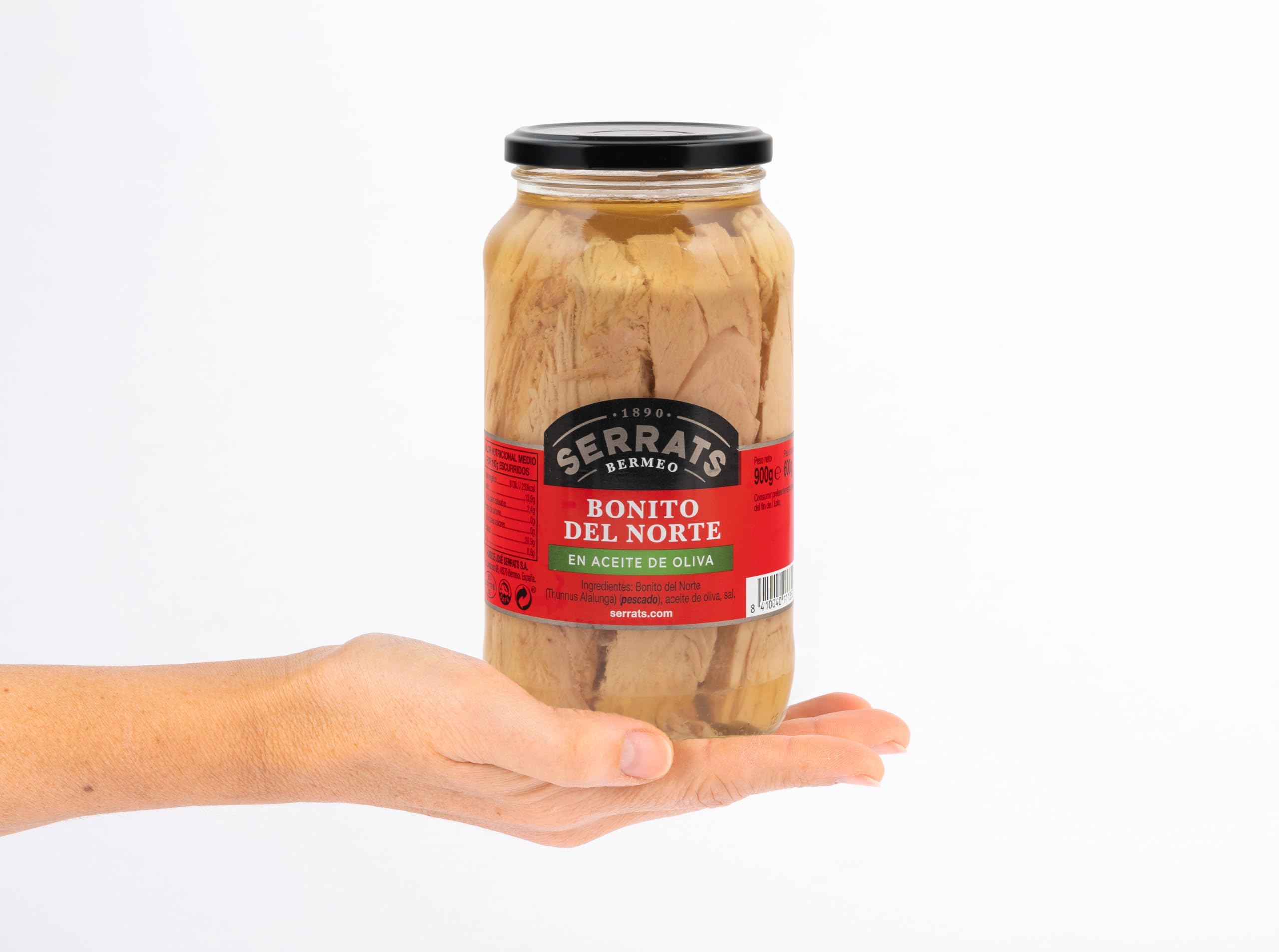 CONSERVAS SERRATS – Tonno Bianco del Cantabrico in Olio d'Oliva - 2 Vasetti x 900g (Totale: 1800g) - Lavorazione Artigianale dal 1890 - Senza Glutine - Ricco di Omega 3 – Premium